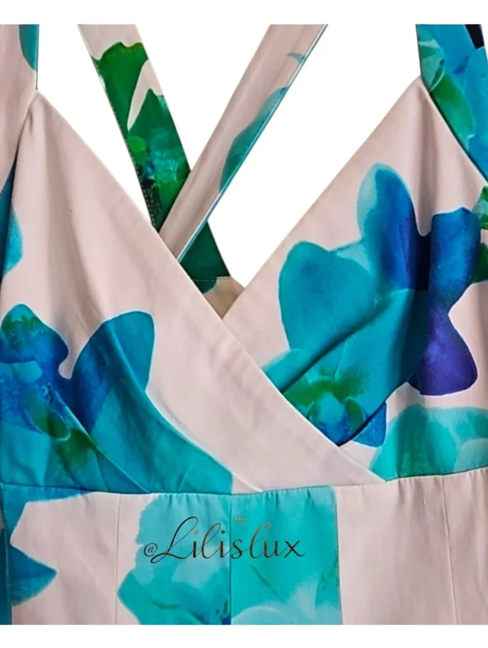 Calvin Klein White Blue And Green V Neck Fit And Flare Dress Size 10